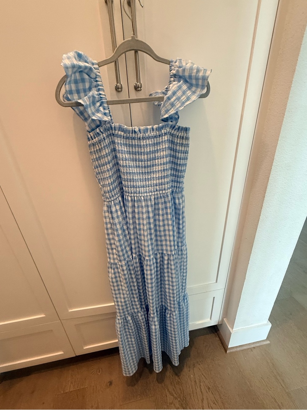 Blue Gingham Smocked Maxi Dress